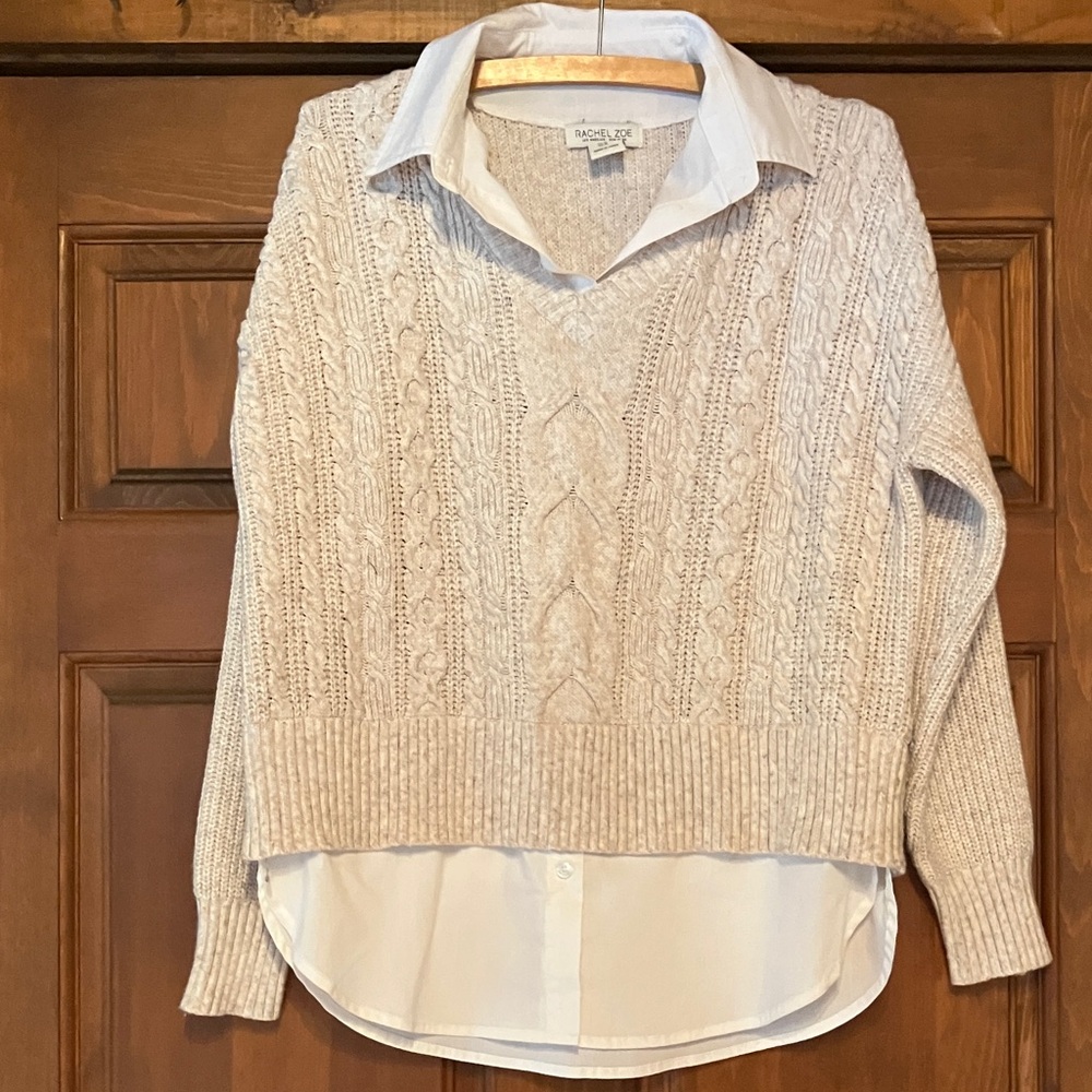 Rachel Zoe Beige Knit Sweater with White Layer